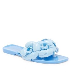 Jeffrey Campbell Fleuris Jelly Flip Flop Blue Floral Thong Sandals Sz 8